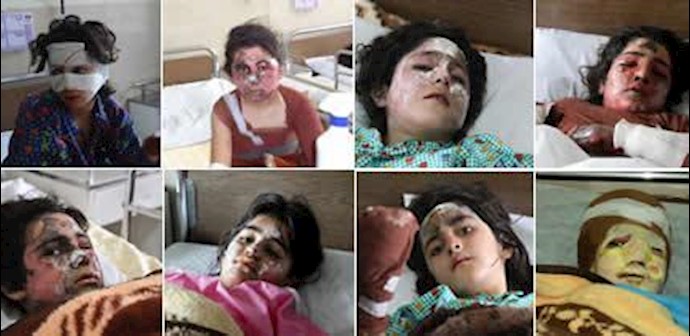احتجاج فتيات قرية «شين آباد» في منطقة «بيرانشهر» أمام مکتب الملا روحاني