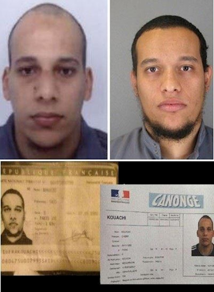 الشرطة الفرنسية تنشر صورتي الشقيقين سعيد وشريف کواشي المشتبه بتنفيذهما هجوم شارلي ايبدو… وشاب ثالث يسلم نفسه