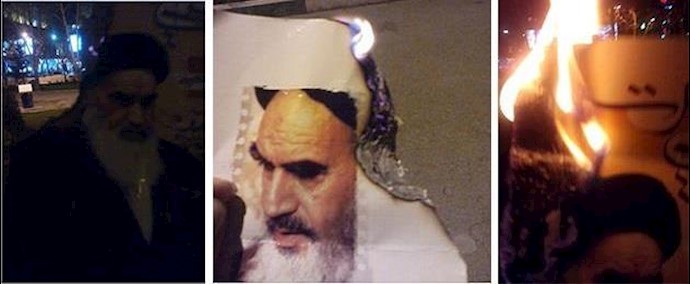 إحراق صور الخميني والخامنئي في طهران واصفهان