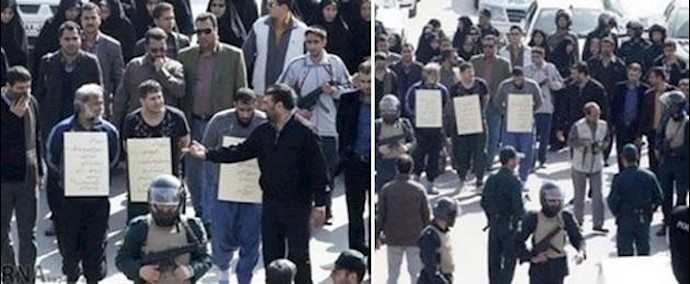 ايران.. مشهد - تحقير السجناء خلال الطواف بهم في مدينة مشهد