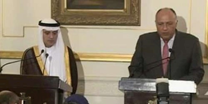 لقاء وزير الخارجية المصري ونظيره السعودي عادل الجبيرعلی هامش الاجتماع في أبو ظبي
