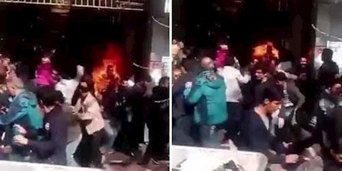 صاحب بسطية کادح يحرق نفسه احتجاجا علی تصرفات عناصر الأمن الداخلي المجرمين في طهران