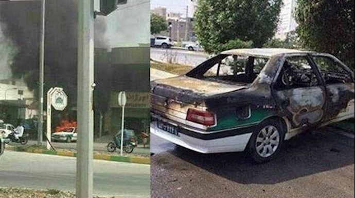 إيران ..بعد مقتل مواطن عربي في مدينة نخل تقي الشباب يضرمون النار في سيارة للأمن الداخلي