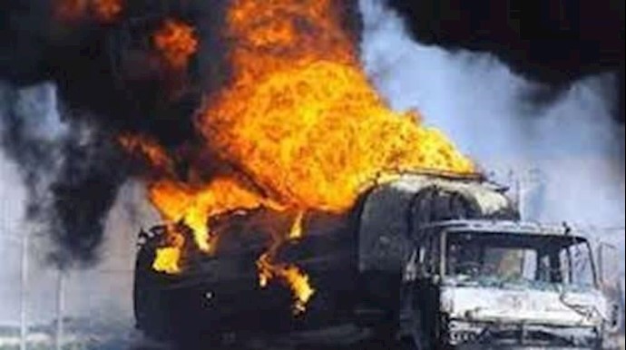 عناصر قوی الأمن في «ايران شهر» تفتح النار علی صهريج للوقود وتشعلها