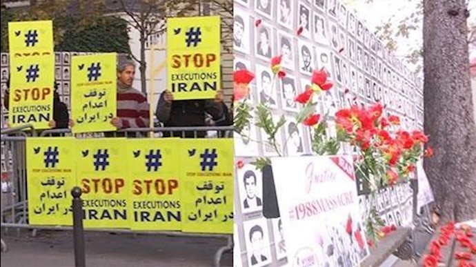 معرض أمام الجمعية الوطنية الفرنسية لمجزرة العام 1988 ووضع المواطنين المنکوبين بالزلزال في محافظة کرمانشاه+فيديو