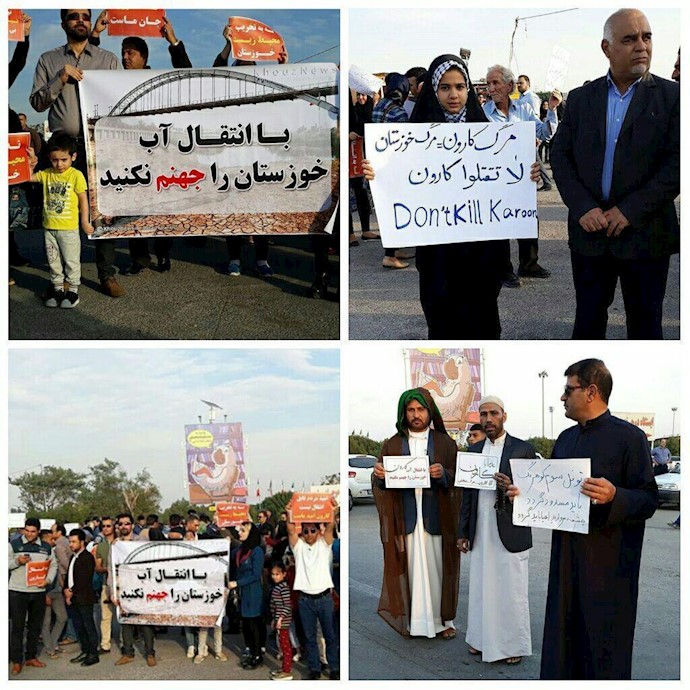 تظاهرة المواطنين في الأهواز احتجاجا علی نهب مياه نهر کارون+ فيديو وصور